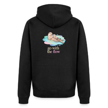 Otter Duo in Pastel Flow - Unisex Premium Bio Zip Hoodie - Schwarz - Hinten - Nico (187cm)