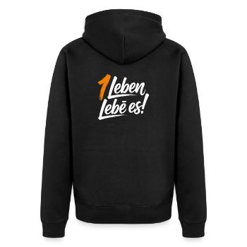 Ein Leben lebe es! - Unisex Premium Bio Zip Hoodie - Schwarz - Hinten - Nico (187cm)