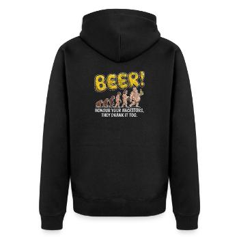 Evolution Beer Lustiges Witziges Bier - Unisex Premium Bio Zip Hoodie - Schwarz - Hinten - Nico (187cm)