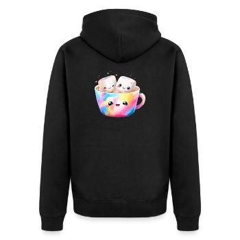 Kunterbunte Marshmallow Kaffeetasse - Unisex Premium Bio Zip Hoodie - Schwarz - Hinten - Nico (187cm)