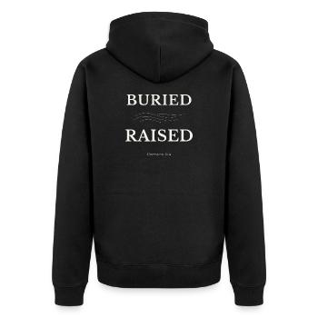 Buried & Raised Christian Design – Romans 6:4 - Unisex Premium Organic Zip Hoodie - black - Back - Nico (187cm)