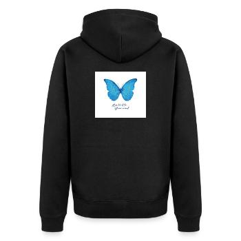 Blue Butterfly Be Kind to the Ghost - Unisex Premium Organic Zip Hoodie - black - Back - Nico (187cm)