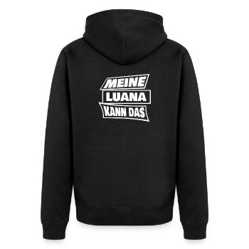 Meine Luana Kann Das Bold-Statement - Unisex Premium Bio Zip Hoodie - Schwarz - Hinten - Nico (187cm)
