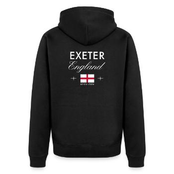 Exeter England Koordinaten Reise Souvenir - Unisex Premium Bio Zip Hoodie - Schwarz - Hinten - Nico (187cm)