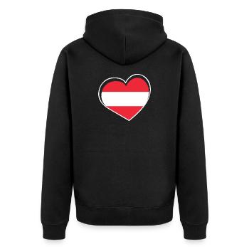 Österreich Flaggenherz - Unisex Premium Bio Zip Hoodie - Schwarz - Hinten - Nico (187cm)