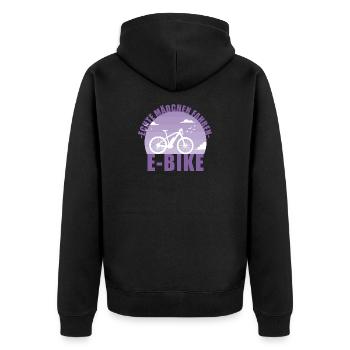 E-Bike Fahrrad E Bike Akku Geschenk - Unisex Premium Bio Zip Hoodie - Schwarz - Hinten - Nico (187cm)