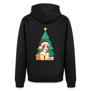 Beagle vor Weihnachtsbaum Weihnachtsmütze - Unisex Premium Bio Zip Hoodie - Schwarz - Hinten - Nico (187cm)