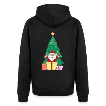 Santa vor Weihnachtsbaum mit Weihnachtsmütze Merry - Unisex Premium Bio Zip Hoodie - Schwarz - Hinten - Nico (187cm)