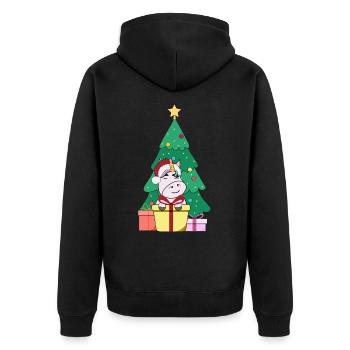 Unicorn in front of Christmas tree Christmas hat Merry C - Unisex Premium Organic Zip Hoodie - black - Back - Nico (187cm)
