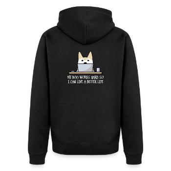 Mein Hund arbeitet hart (dunkel) - Unisex Premium Bio Zip Hoodie - Schwarz - Hinten - Nico (187cm)