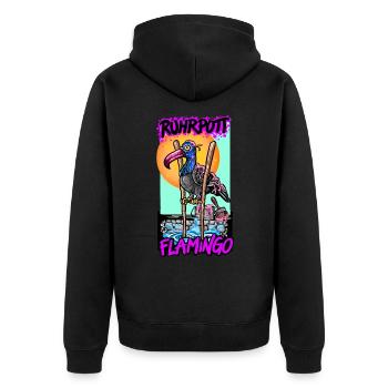 Ruhrpott Ruhrgebiet Taube Flamingo - Unisex Premium Bio Zip Hoodie - Schwarz - Hinten - Nico (187cm)