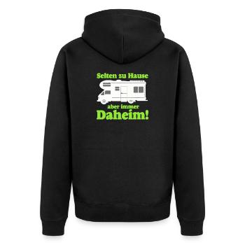 Wohnmobil,Camping,Fun Shirt,Wohnmobil daheim(25) - Unisex Premium Bio Zip Hoodie - Schwarz - Hinten - Nico (187cm)