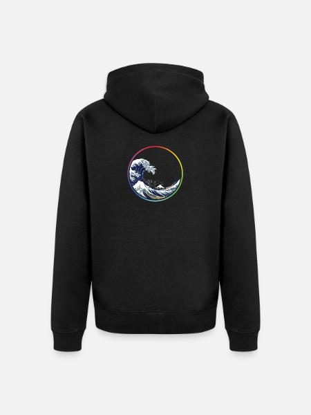 Rainbow Wave Circle - Unisex Premium Organic Zip Hoodie - black