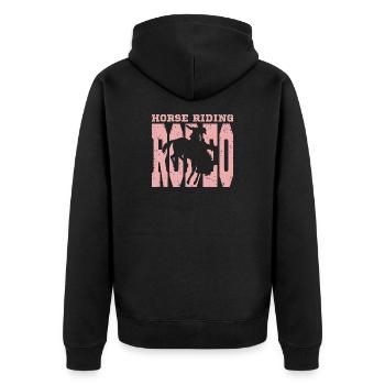 Interessantes Rodeo Motiv - Unisex Premium Bio Zip Hoodie - Schwarz - Hinten - Nico (187cm)