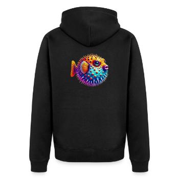 Kugelfisch - Unisex Premium Bio Zip Hoodie - Schwarz - Hinten - Nico (187cm)
