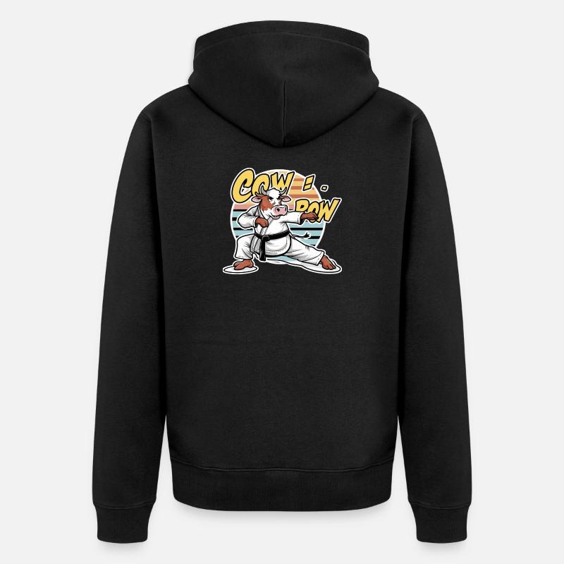 Vache Karaté Dojo Rétro - Veste à capuche bio Premium Unisexe - noir