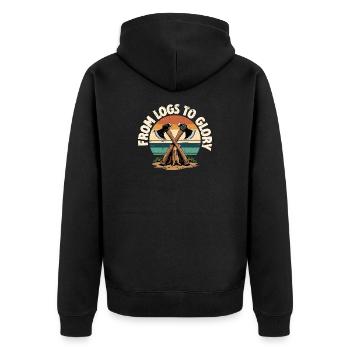 Axtwerfen Holzfäller From Logs to Glory - Unisex Premium Bio Zip Hoodie - Schwarz - Hinten - Nico (187cm)