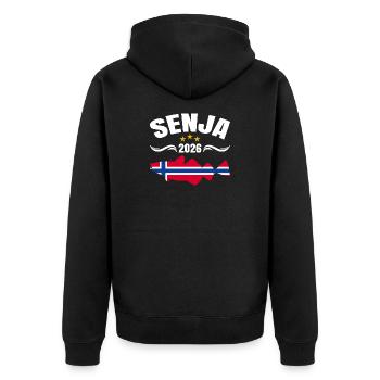 Senja Angeltour Norwegen 2026 - Unisex Premium Bio Zip Hoodie - Schwarz - Hinten - Nico (187cm)