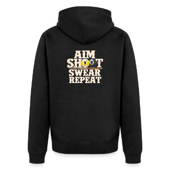 Zielen, schießen, schwören, wiederholen, lustiges Billard-Zitat - Unisex Premium Bio Zip Hoodie - Schwarz - Hinten - Nico (187cm)