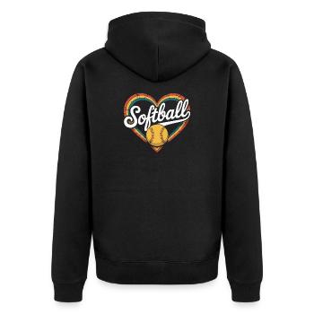 Herz Softball - Unisex Premium Bio Zip Hoodie - Schwarz - Hinten - Nico (187cm)