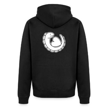 Echse mit Herz – Gecko, Liebe & Schutzsymbol - Unisex Premium Bio Zip Hoodie - Schwarz - Hinten - Nico (187cm)