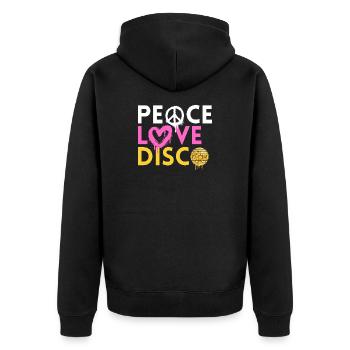 Peace Love Disco Retro Neon Style - Unisex Premium Organic Zip Hoodie - black - Back - Nico (187cm)