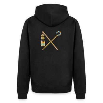 Goldene Pharaonen-Zepter – Haken und Dreschflegel - Unisex Premium Bio Zip Hoodie - Schwarz - Hinten - Nico (187cm)
