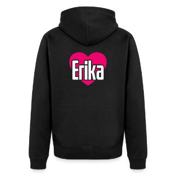 J’aime Erika Coeur Rose J’aime Erika - Veste à capuche bio Premium Unisexe - noir - Dos - Nico (187cm)