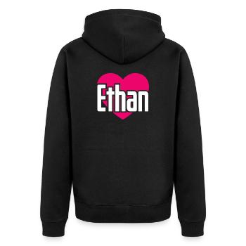 I Love Ethan Pinkes Herz Ich liebe Ethan - Unisex Premium Bio Zip Hoodie - Schwarz - Hinten - Nico (187cm)