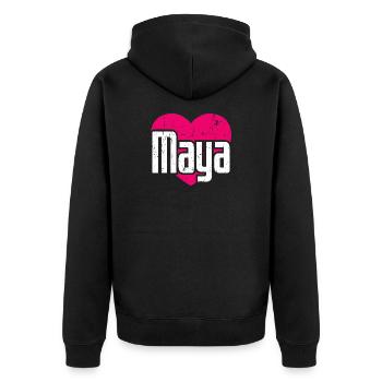 I Love Maya Pinkes Herz Ich liebe Maya - Unisex Premium Bio Zip Hoodie - Schwarz - Hinten - Nico (187cm)