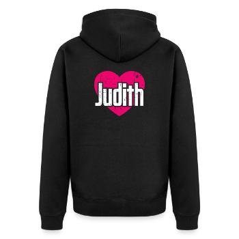 I Love Judith Pink Heart I Love Judith - Unisex Premium Organic Zip Hoodie - black - Back - Nico (187cm)