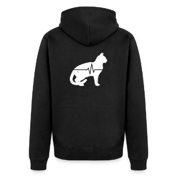 Cat Sitting Heartbeat ECG Vintage Vector - Unisex Premium Organic Zip Hoodie - black - Back - Nico (187cm)