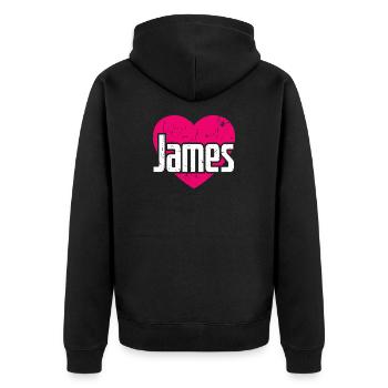 I Love James Pink Heart I Love James - Unisex Premium Organic Zip Hoodie - black - Back - Nico (187cm)