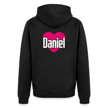 J’aime Daniel Pink Heart J’aime Daniel - Veste à capuche bio Premium Unisexe - noir - Dos - Nico (187cm)