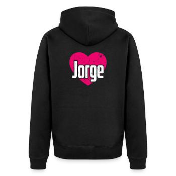 I Love Jorge Pinkes Herz Ich liebe Jorge - Unisex Premium Bio Zip Hoodie - Schwarz - Hinten - Nico (187cm)