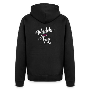 Mädelstrip 2026 Girls Trip Mädelstour Mädlstrip - Unisex Premium Bio Zip Hoodie - Schwarz - Hinten - Nico (187cm)
