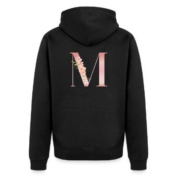 M pastellrosa Blumen - Unisex Premium Bio Zip Hoodie - Schwarz - Hinten - Nico (187cm)