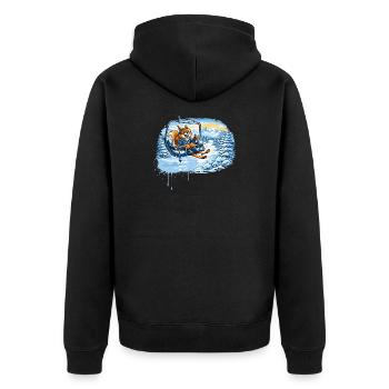 Lustiges Eichhörnchen im Skilift –Winterspaß Motiv - Unisex Premium Bio Zip Hoodie - Schwarz - Hinten - Nico (187cm)