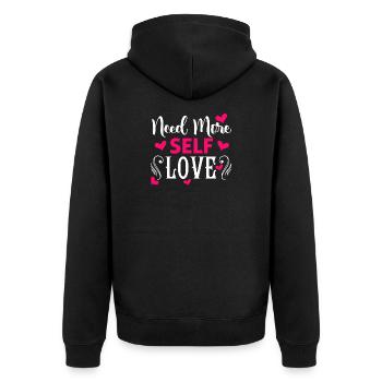 Need More Self Love Motivationsdesign - Unisex Premium Bio Zip Hoodie - Schwarz - Hinten - Nico (187cm)