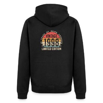 Vintage 1998 Limited Edition Retro Sunset - Unisex Premium Bio Zip Hoodie - Schwarz - Hinten - Nico (187cm)