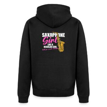 Fille saxophone Joueuse de saxophone - Veste à capuche bio Premium Unisexe - noir - Dos - Nico (187cm)