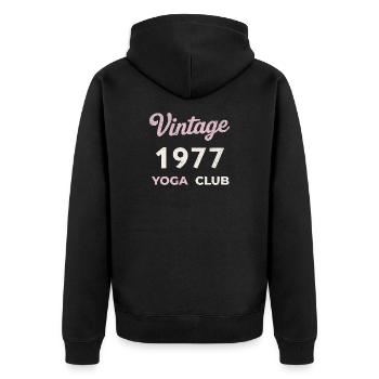 Vintage 1977 Yoga Club Retro Birth Year Vintage - Unisex Premium Organic Zip Hoodie - black - Back - Nico (187cm)