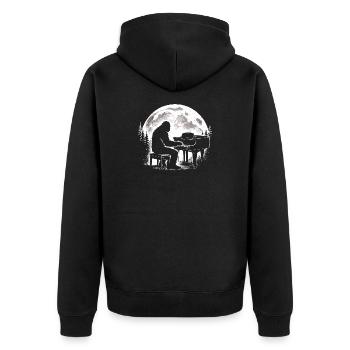 Bigfoot Klavierspieler - Unisex Premium Bio Zip Hoodie - Schwarz - Hinten - Nico (187cm)