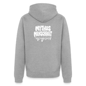 Mythos Menschheit Fiktion - Unisex Premium Bio Zip Hoodie - Grau meliert - Hinten - Nico (187cm)