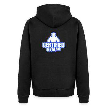 Certified Gym Rat Lustig Fitness Training Spruch - Unisex Premium Bio Zip Hoodie - Schwarz - Hinten - Nico (187cm)