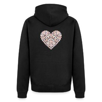 Pastellblumen Herzmotiv - Unisex Premium Bio Zip Hoodie - Schwarz - Hinten - Nico (187cm)