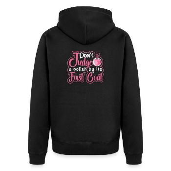 Nageldesigner Nageldesignerin Kosmetik Nagelstudio - Unisex Premium Bio Zip Hoodie - Schwarz - Hinten - Nico (187cm)