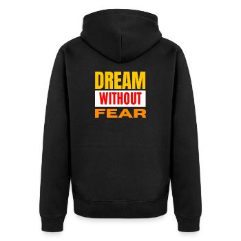 Dream Without Fear – Bold Typo - Unisex Premium Organic Zip Hoodie - black - Back - Nico (187cm)