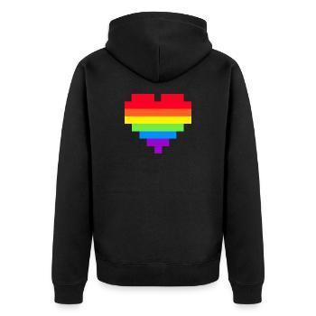 Pixel Herz Regenbogenfahne - Unisex Premium Bio Zip Hoodie - Schwarz - Hinten - Nico (187cm)