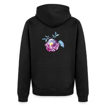 Wasserfarbene Rosenblüte - Unisex Premium Bio Zip Hoodie - Schwarz - Hinten - Nico (187cm)